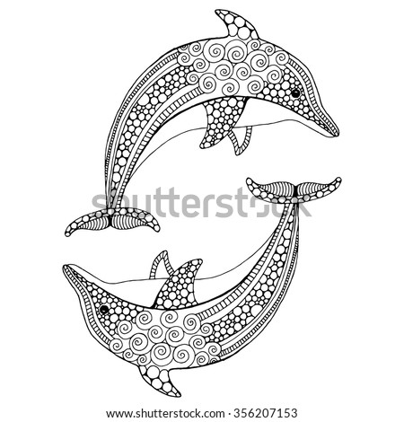 Hand drawn doodle dolphin pair
