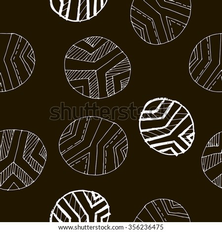 Decorative pattern with abstract details and circles. Vector seamless texture.For printing on packaging, textiles, paper and other materials.