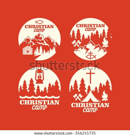 Set of christian camp labels and logo graphics