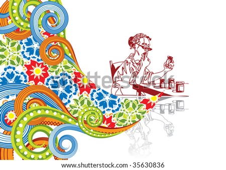 The woman accepts a medicine in abstract collage. Format A4. Vector illustration. Isolated groups and layers. Global colors.