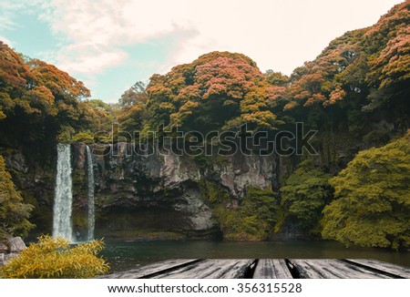 The Famous Chunjeyun waterfall in JeJu Do Island in Korea. This picture could be use in promoting the place.
