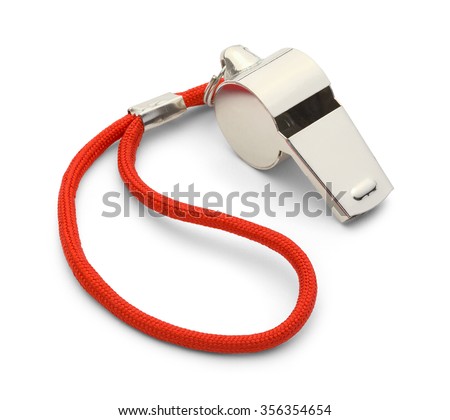 Coach Gym Whistle with Red Cord Isolated on White Background. Royalty-Free Stock Photo #356354654
