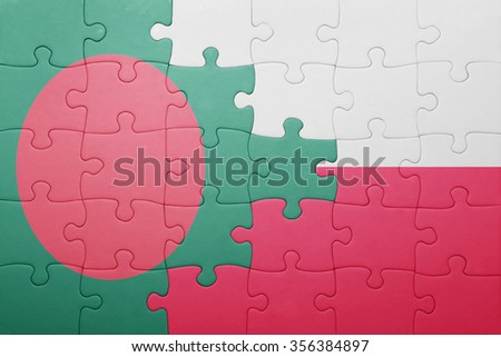 puzzle with the national flag of bangladesh and poland . concept