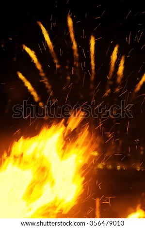 Bonfires on the night of Saint  John, Hogueras de San Juan,  Festivity of International Tourist Interest ,Coruna , Spain