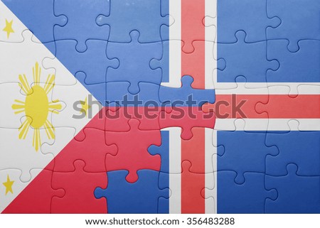 puzzle with the national flag of philippines and iceland . concept