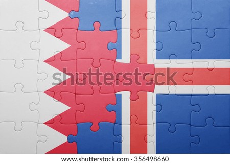 puzzle with the national flag of bahrain and iceland . concept