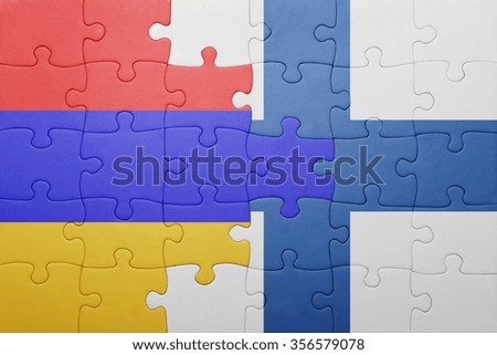 puzzle with the national flag of armenia and finland . concept