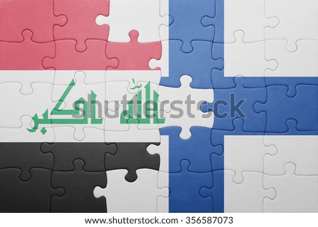 puzzle with the national flag of iraq and finland . concept