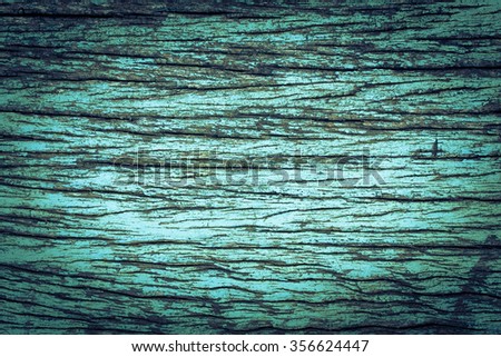 Abstract old wood background. Beautiful nature green grunge and dirty wood,  blue empty template. Texture of bark wood use as natural background. Vignette picture style.