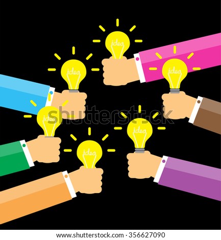 Flat style modern idea innovation light bulb infographic concept. Conceptual web illustration of businessman hands holding lamp. Creative Idea. people creative and brainstorm idea for business
