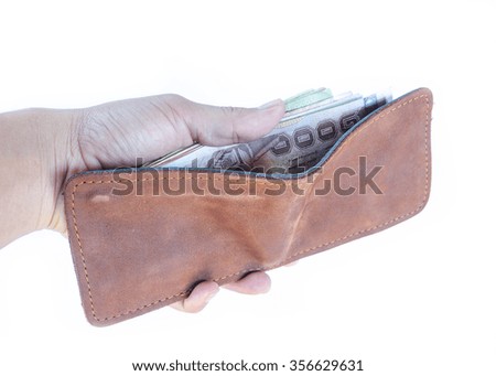 brown wallet in the hand on white background