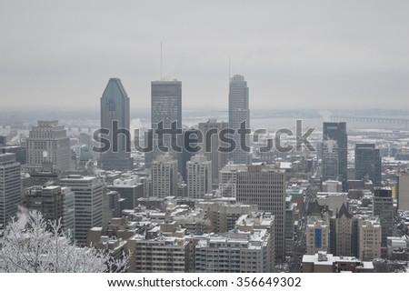 Montreal downtown in snow