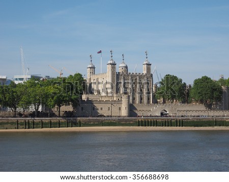 The Tower of London seen from River Thames in London, UK