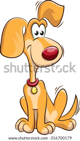 Orange dog sitting, cartoon, vector, isolated on white