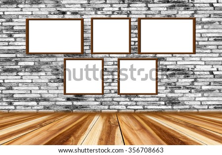 picture frame on grunge background, red brick wall texture bright plaster wall and blocks road sidewalk abandoned exterior urban background for your concept or project