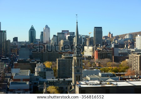 Montreal city skyline in financial district, Montreal, Quebec, Canada