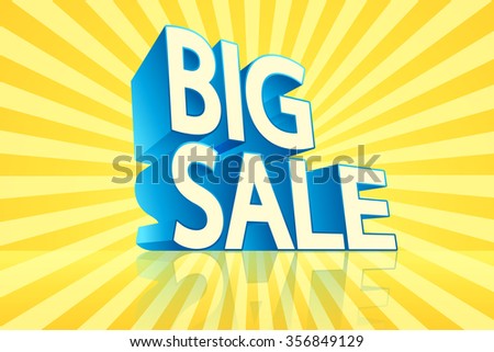 illustration of big sale words with reflection on yellow background