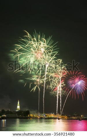 Firework at Wat arun under new year 2016 celebration time, Thailand