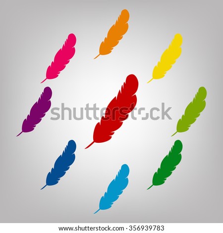 Feather sign. Icons colorful set