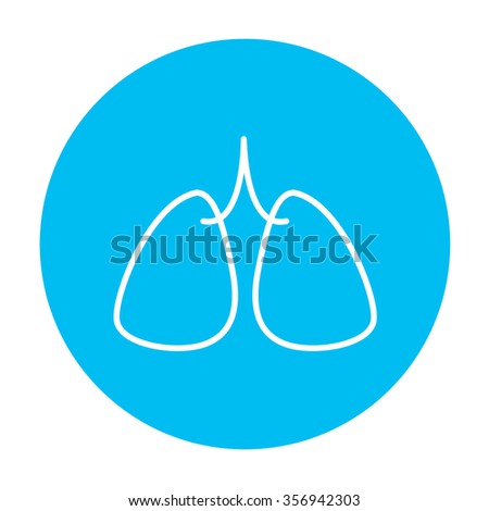 Lungs line icon for web, mobile and infographics. Vector white icon on the light blue circle isolated on white background.