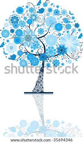 Snow tree. Raster version of vector illustration.