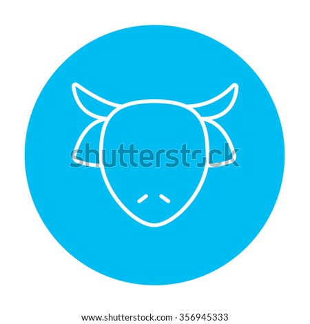 Cow head line icon for web, mobile and infographics. Vector white icon on the light blue circle isolated on white background.
