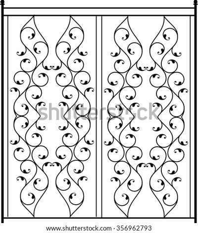 Wrought Iron Gate, Door, Fence, Window, Grill, Railing Design Raster Illustration