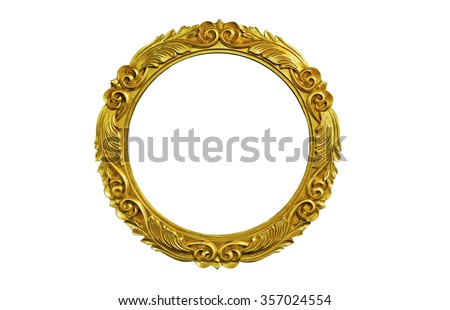 Oval golden  picture frame isolated  over white.