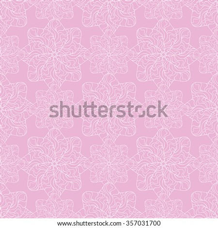 Seamless creative hand-drawn pattern of stylized flowers in white and pastel pink colors. Vector illustration.