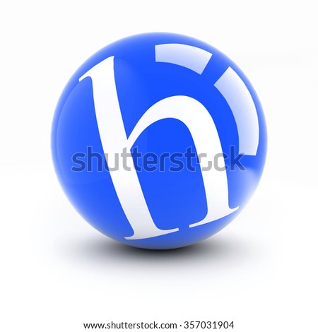 Letter h on a bright blue balls with reflections isolated on white.