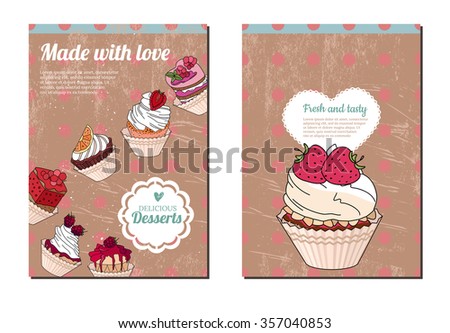 Template with different desserts with fruits. For your design, announcements, posters, restaurant menu.