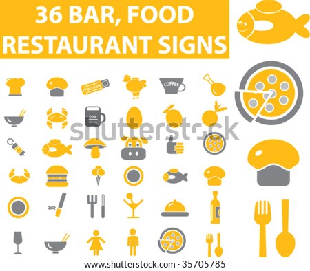 36 bar, food, restaurant signs. vector