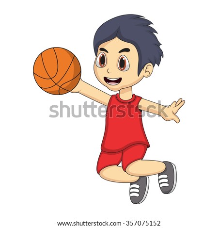 Little boy playing basketball cartoon vector illustration