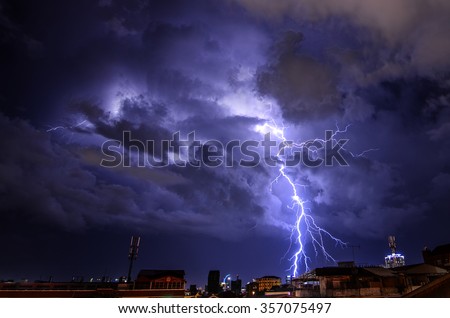 Lightning storm strikes the city of Phnom Penh, Cambodia