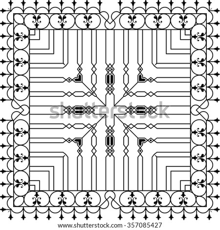 Wrought Iron Fireplace Grill Raster Illustration