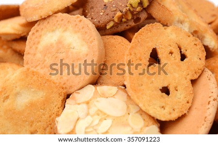 Round salty cracker stack isolated on white background