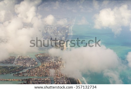 Miami Beach skyline as seen from airplane.