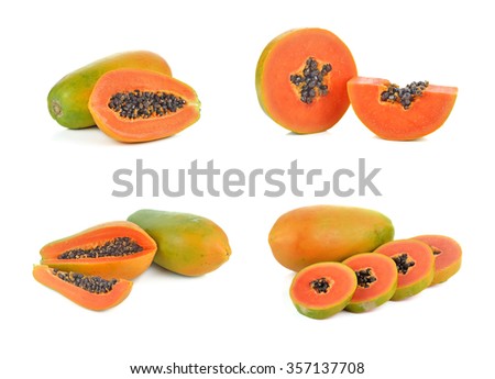 Set of  ripe papaya isolated on white background.