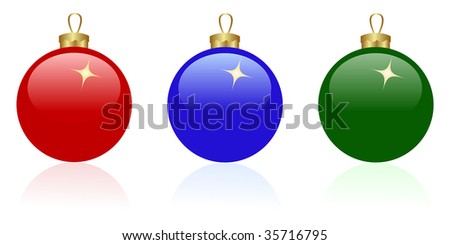 Three christmas glass balls isolated on a white. Vector illustration.