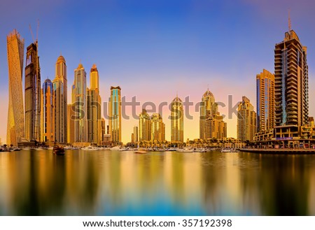 Skyline sunset picture shot at Dubai marina
