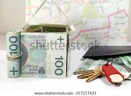 House with banknotes - concept, the cost of building a house