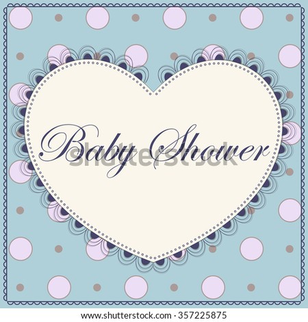 Vector card baby shower with heart blue vintage