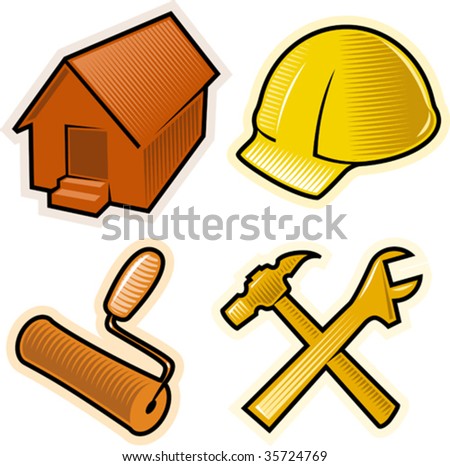Objects and symbols for construction business. Vector illustration.