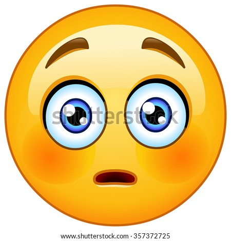 Embarrassed emoticon with flushed red cheeks Royalty-Free Stock Photo #357372725