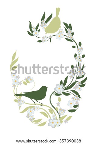 Easter illustration with flowers and bird