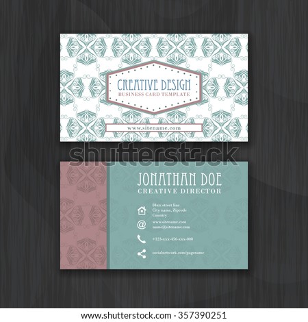 Vintage floral business card template for personal or professional use with front and back side. Vector illustration.