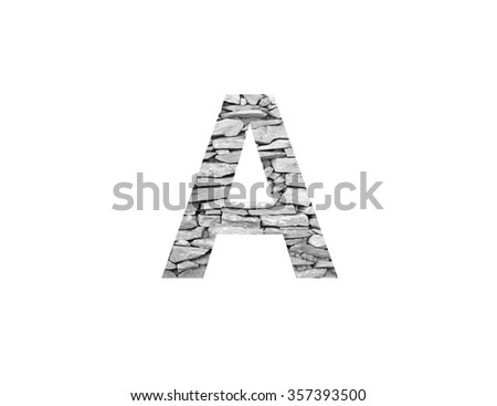 Alphabet made from stone wall, isolated on white background