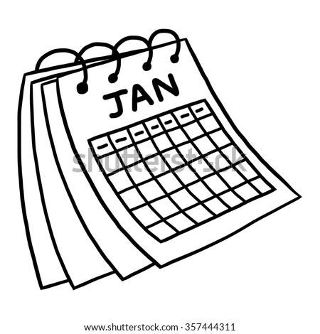 January calendar / cartoon vector and illustration, black and white, hand drawn, sketch style, isolated on white background.