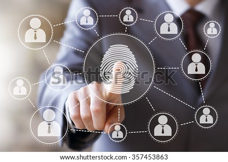 Businessman pressing modern technology web panel with fingerprint print Royalty-Free Stock Photo #357453863