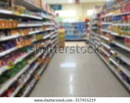Blur image of Empty supermarket aisle